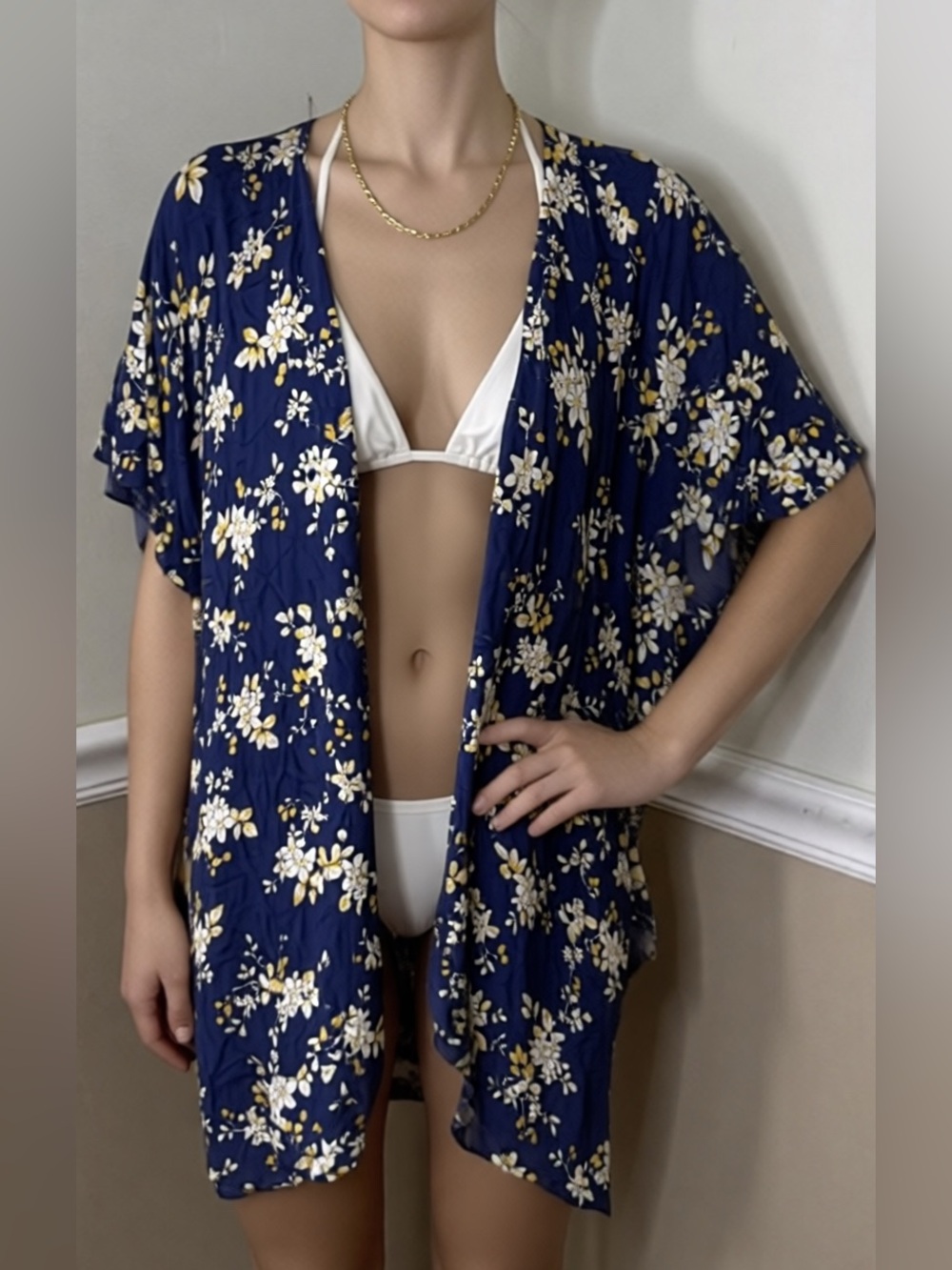 (5/$20) Francesca's Collections Navy Floral Swim Coverup